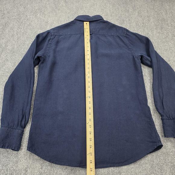 Porter & Ash Shirt Mens Small Navy Blue Linen Button Down Long Sleeve Casual - Picture 6 of 16